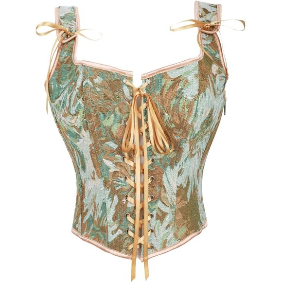 Tops - Women's Apricot Daisy Floral Renaissance Corsets Cottage Core Vest Corset Tops